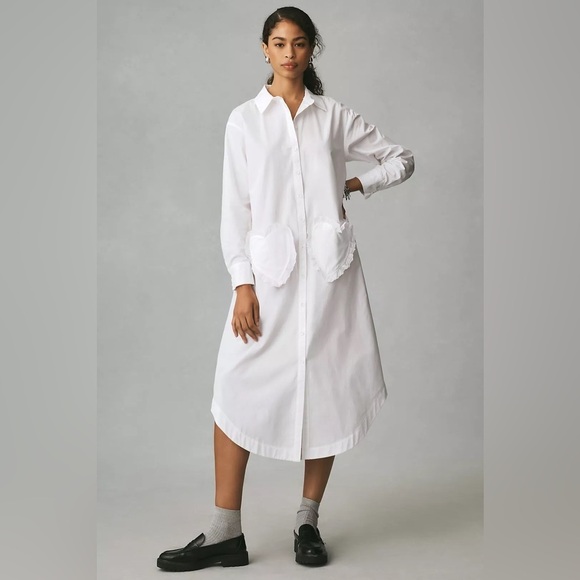 Anthropologie Dresses & Skirts - Anthropologie Maeve Valentine Midi Shirt Dress Button Down White Heart Pocket